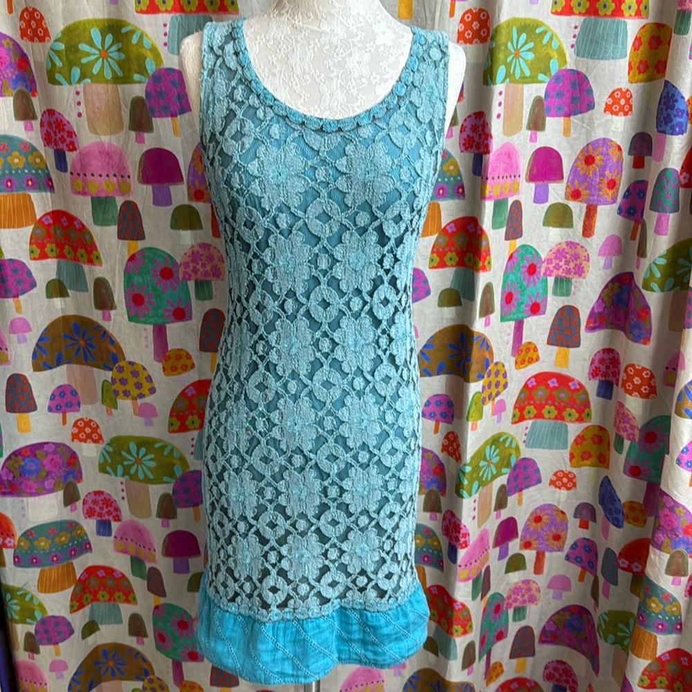 Macrame Lace and Embroidered Lined Dress. Small